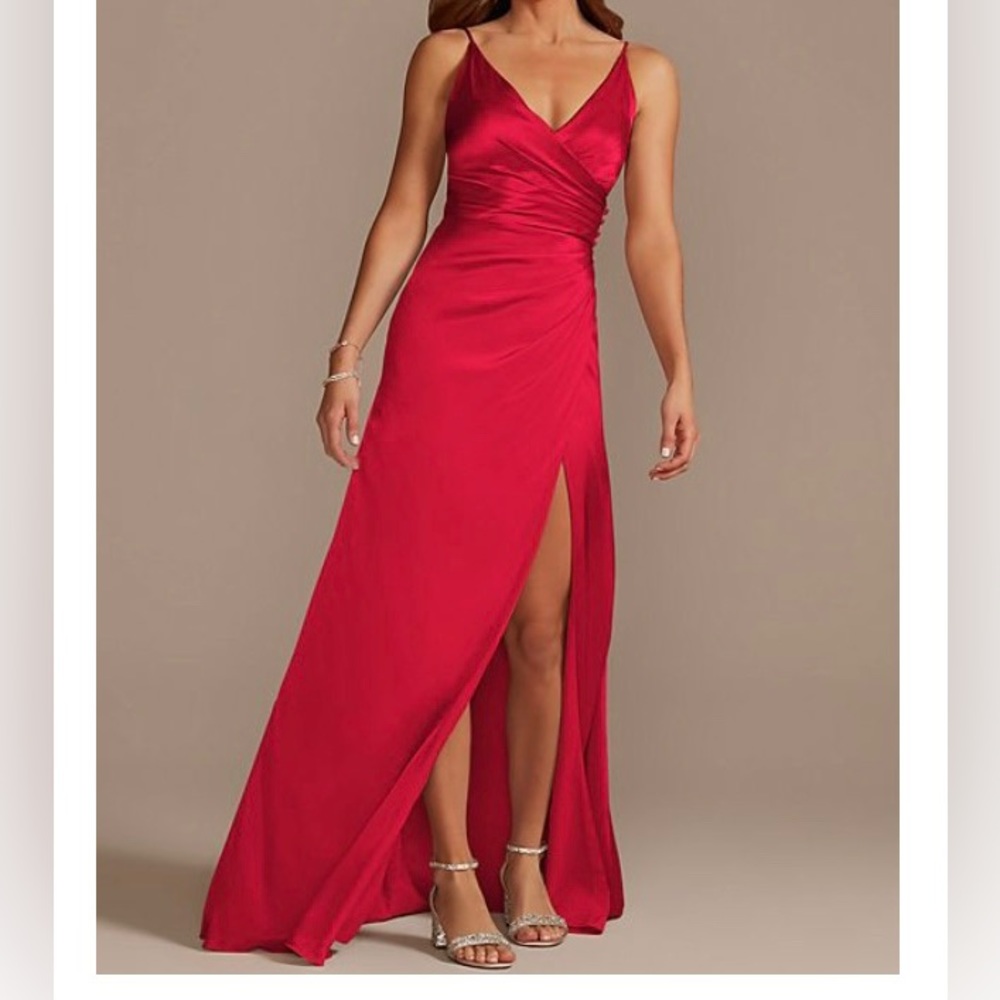 Galina signature charmeuse draped strappy bridesmaid dress